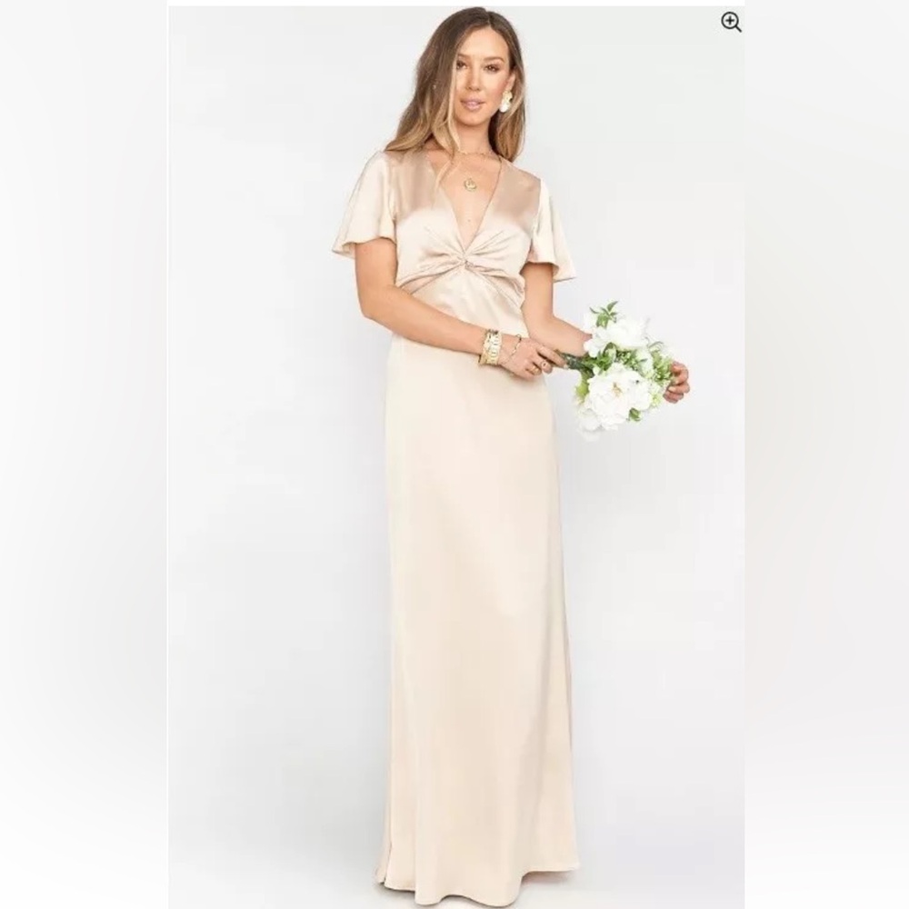 Show Me Your Mumu Rome Twist Luxe Satin Long Dress in Champagne Sz XS Bridesmaid